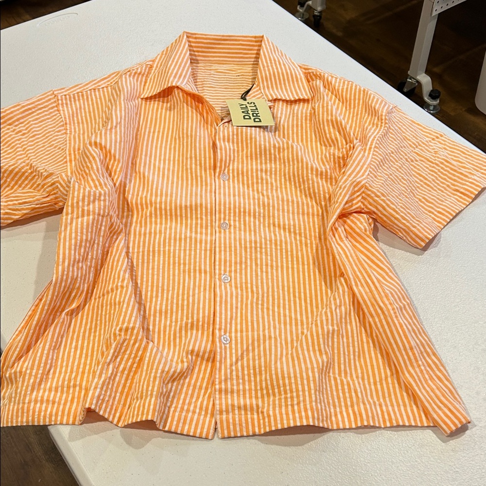 Daily Drills Orange & White Striped Short Sleeve Pajama Top